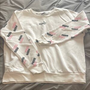 Puma White Sweatshirt with Black and Pink Logo Sleeves